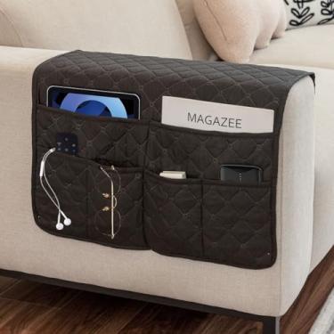 Imagem de Buenanir Organizador de apoio de braço de sofá, impermeável, suporte para poltrona, suporte de controle remoto para poltrona, reclinável, antiderrapante, com 6 bolsos para revista, tablet, telefone