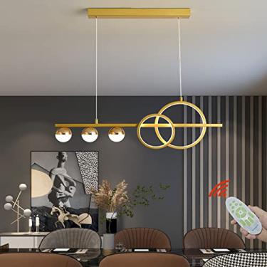 Imagem de Luminária pendente regulável, luminária de mesa de jantar, luminária suspensa LED, lustre moderno para sala de estar, anel ajustável em altura para ilha de cozinha, bar com controle remoto,