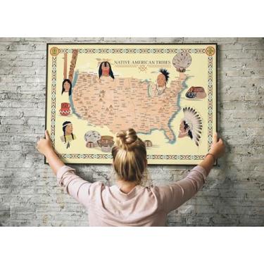 Imagem de Riley Creative Solutions USA Native American Indian Tribes Map Gifts for History Lovers Classroom Poster Territory Tribal Spirit Nation. Arte de parede Decoração de casa (58 cm x 81 cm)