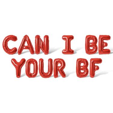 Imagem de Balões de letras - CAN I BE YOUR BF 40,6 cm letras do alfabeto folha balão Mylar faixa de festa do dia dos namorados (vermelho)