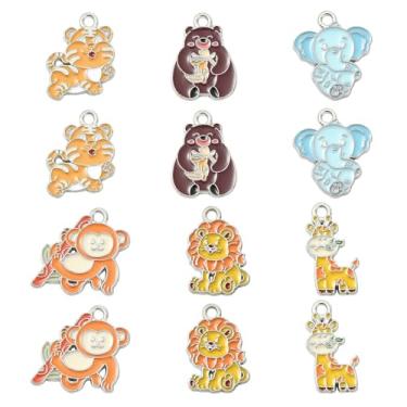 Imagem de UR URLIFEHALL 30 peças, 6 estilos, pingentes de animal esmaltados, urso fofo, tigre, elefante, pingentes, pingentes para fazer joias e colar e pulseira