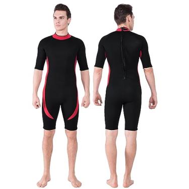 Imagem de DEHAI – Maiô feminino com mangas térmicas de neoprene de 3 mm para adultos, mergulho, snorkeling, surfe, surfe, mergulho, 3mm Shorty Men Wetsuit - Red, Small