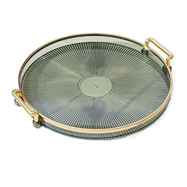Imagem de Bandeja cinza bandeja de armazenamento bandeja dourada bandeja decorativa de armazenamento de cosméticos doméstico sala de estar cozinha xícara de chá de frutas prato de plástico (cor: 4) (1)