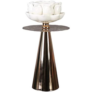 Imagem de Castiçal moderno leve luxo cerâmica metal castiçal ornamento de mesa adequado para jantar, sala de estar, cozinha, sala de jantar, suporte de vela