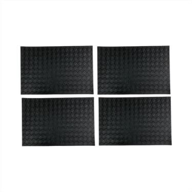 Imagem de Kit Descanso Pratos Jogo Americano 4 Peças Retangular Luxo Souspla Impermeável Mesa Jantar Preto