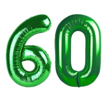 Imagem de Balão verde escuro número 60, 101 cm, decorações de festa de aniversário de 60 anos para crianças, balão gigante de 60 folhas para artigos de festa