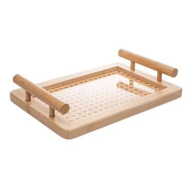 Imagem de Bandeja Retangular em Bambu C/Alça e Fundo de Treliça 30x20cm Wolff
