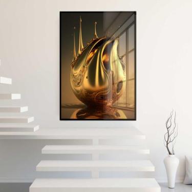 Imagem de Quadro Decorativo com Moldura e Acrilico Cristal Vidro Gota Dourada Ar
