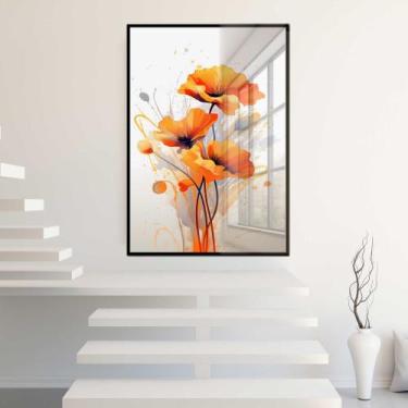 Imagem de Quadro Decorativo com Moldura e Acrilico Cristal Vidro Flores Arte Lar