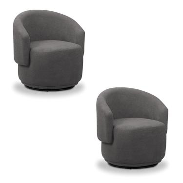 Imagem de Poltrona Decorativa Orgânica Giratória Kit 2 Névoa Bouclê Cinza Escuro E03 - D'Rossi