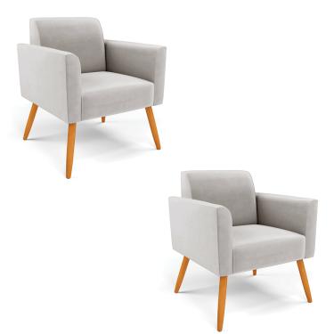 Imagem de Kit 2 Poltronas Pés Palito Castanho Marisa Veludo Cinza D03 - D'Rossi