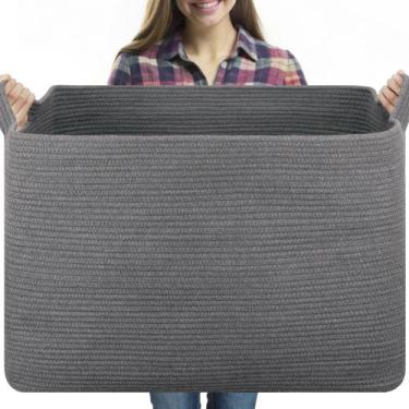 Imagem de Cesto de roupa suja OIASKET 63x45x41 cm Corda de algodão cinza 118L