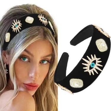 Imagem de Bandana Coridy Black Baroque Wide Rhinestone Evil Eyes