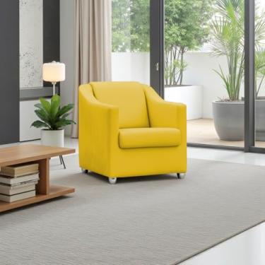 Imagem de Poltrona Para Sala Decorativa Cadeira Reforçada Para Recepção Consultório Escritório Pé Cromado - Clique E Decore (Amarelo)
