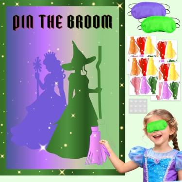 Imagem de AFZMON Witch Party Decorations Pin The Broom Birthday Party Games Decorations, Purple and Green Poster with 24 Reusable Broom Stickers for Witch Party Decorations Supplies Favors- 19.5Inch x27.5Inch