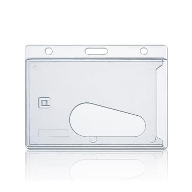 Imagem de Pacote com 10 porta-crachás de plástico rígido - Suporte horizontal para cartão de identificação resistente para crachás - capa rígida com compartimento para polegar de fácil acesso para clipes