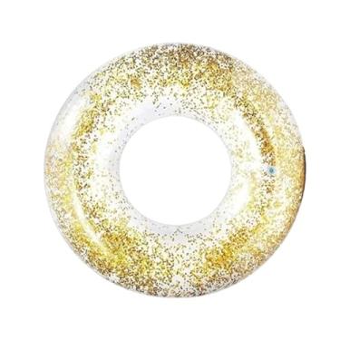 Imagem de Boia Redonda Transparente Com Glitter Amarelo 70cm Boia Adulto Material PVC Resistente Ideal Piscina Praia Descanso