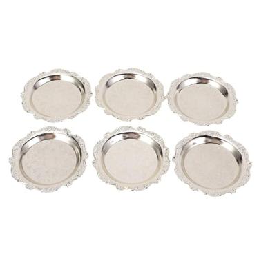 Imagem de Pssopp Bandeja de Doces de Lanches de 6pcs, Bandejas Decorativas de Liga de Zinco Crafado Padrão de Porção de Folhas Placa para Jóias de Casta de Doce de Frutas de Frutas