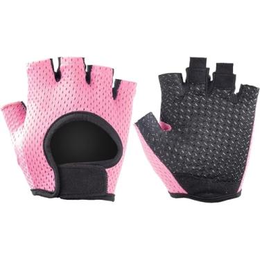 Imagem de Luvas de fitness masculinas unissex – luvas de nylon rosa meio dedo unissex para academia e ciclismo – tamanho G