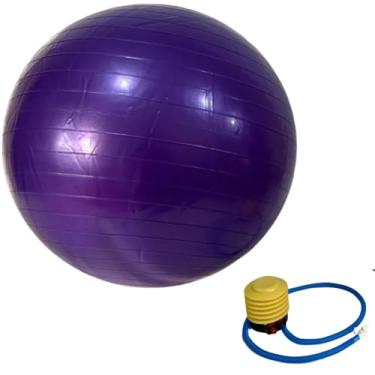 Imagem de Bola de Pilates 65cm– Antiestouro – Suporta até 300kg – Com Bomba – Ginástica – Fitness – Pilates – Yoga – Fisioterapia – Flexibilidade – Fortalecimento – Tonificação - Fácil Limpeza Cor (Roxa)