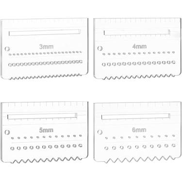 Imagem de 4 peças, placa auxiliar de costura de couro acrílico transparente de 6,9 x 4,6 cm, 3/4/5/6 mm, modelo de estêncil multifunção, régua, régua de couro, placa de auxílio de costura de couro para puxar