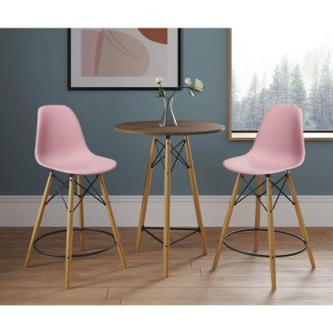 Imagem de Mesa Bistrô Eames Eiffel Amêndoa Com 2 Banquetas Rosas De Madeira
