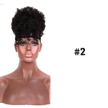 Imagem de Rabo Cacheado Afro Puff 25cm Com Franja Fibra Premium Cores - Maya Hai