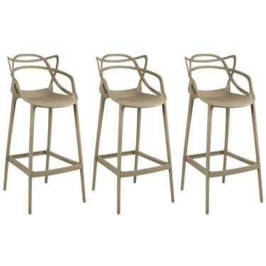 Imagem de Kit 3 Banqueta Alta Allegra Com Encosto Design Cozinha/bancada - Nude