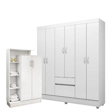 Imagem de Guarda Roupa Infantil Flash 2 E Armário Multiuso Elite Branco Brilho - Demóbile