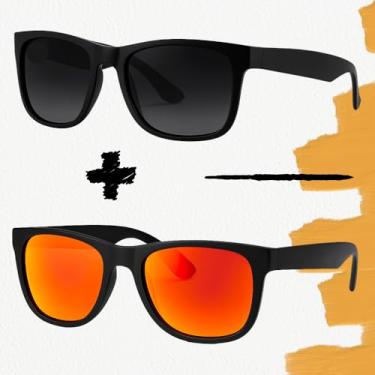 Imagem de Óculos de Sol Estilo Quadradinho Acetato(2 - JUSTIN PRETO + VERMELHO)