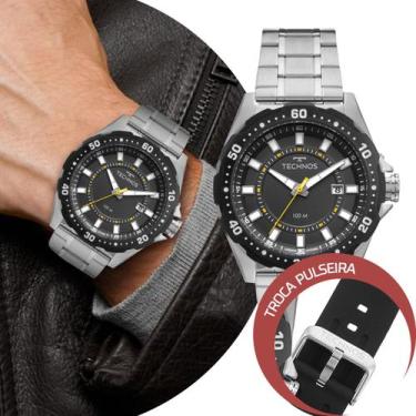 Imagem de Relógio Masculino Preto e Prata Troca a Pulseira Kit com 2 Pulseiras e