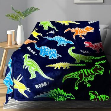 Imagem de TEHALK Cobertor de dinossauro que brilha no escuro para meninos/meninas/bebês/bebês, brinquedos de dinossauro para meninos de 3 a 12 anos, cobertor infantil fofo engraçado para aniversário/presentes