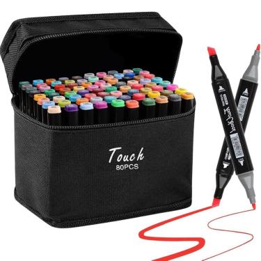 Imagem de Kit Com 80 Cores Ponta Duplas Caneta Marcador