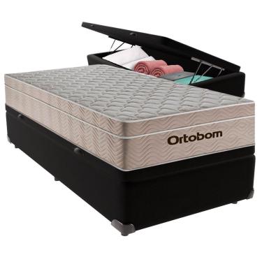 Imagem de Cama Baú Solteiro Preto+colchão Airtech Molas Ortobom