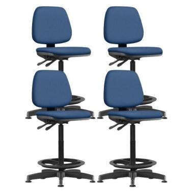 Imagem de Kit 04 Cadeiras Caixa Alta Giratória Estofada Work F02 Crepe Azul - Ly