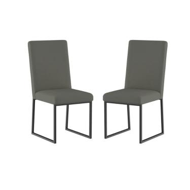 Imagem de Kit 2 Cadeiras De Jantar Com Base De Ferro Preto Balaqui Cinza