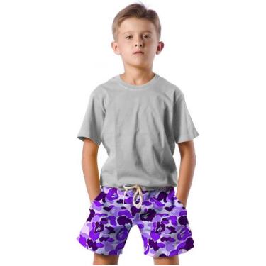 Imagem de Shorts Infantil Bermuda Calção Praia Verão Manchas Roxo Purple Arte 46