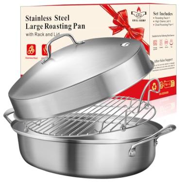 Imagem de Assadeira, assadeira de peru com prateleira e tampa para frango na cozinha, Ação de Graças, Natal, presentes para mulheres, mãe, esposa, homens, 53 cm