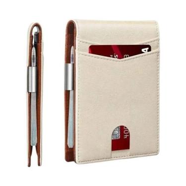 Imagem de Carteira Masculina Fina de Couro com Fibra de Carbono e Bloqueio RFID,