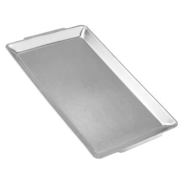 Imagem de Travessas grandes de 40 cm x 28 cm, bandejas grandes de aço inoxidável, pratos retangulares prateados para alimentos, frutas, festas, casamentos, Natal, lascas e arranhões