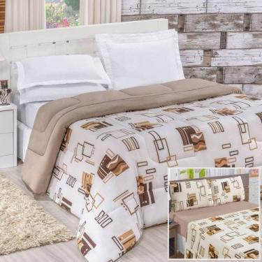 Imagem de Edredom 2,60m x 2,40m + Jogo de Cama Malha Quality King 05 Peças 100% 