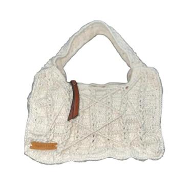 Imagem de Bolsa de Crochê Artesanal Off | Mini Bag de Ombro em Fio Ecológico Cru | Feita à Mão com Detalhe de Couro Marrom | Estilo Boho Chic e Minimalista