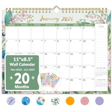 Imagem de Forvencer Calendário 2026, calendários de parede de 20 meses, novembro de 2025 a junho de 2027, agenda mensal de 28 x 21,6 cm com seção de notas de página inteira e adesivos, blocos sem pautas