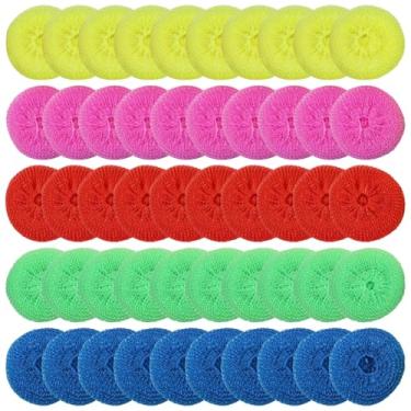 Imagem de Esfregadores de pratos sem arranhões, bolas de limpeza de plástico PP coloridas para cozinha, design de malha em 5 cores