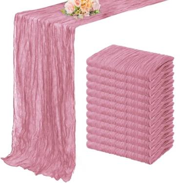 Imagem de Caminho de mesa de pano de queijo rústico de tecido de gaze rústico de 20 x 30 cm de comprimento com 12 unidades de rosa empoeirada para decoração de mesa de chá de bebê, decoração de mesa boho