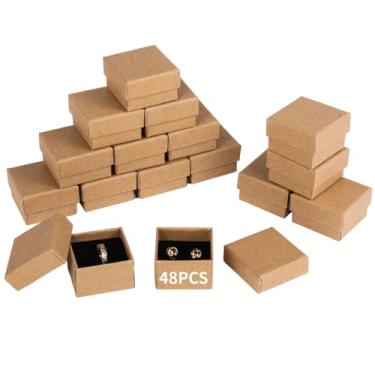 Imagem de Pacote com 48 caixas de joias quadradas 2 x 5 x 3 cm com inserções de veludo preto, estojos de exibição de anel de papelão