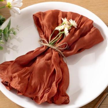 Imagem de Loopiske 60 guardanapos de gaze de terracota guardanapos de pano laváveis Boho guardanapos de mesa de gaze a granel 53 x 53 centímetros para festa de casamento, chá de bebê, aniversário, decoração de
