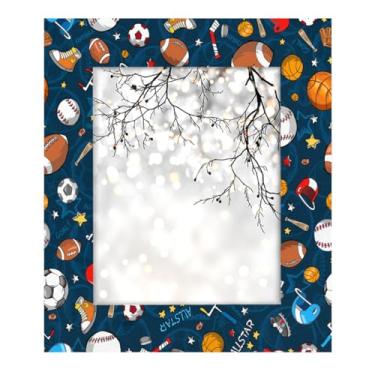 Imagem de Skerhhux Moldura azul com bola esportiva de 20 x 25 cm para mesa vertical ou horizontal e exibição de parede, moldura esportiva para pôster de certificado, decoração de casa, ideias de presentes para