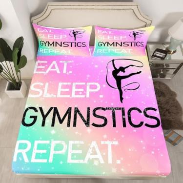 Imagem de Jogo de cama solteiro infantil Gymnstics, decoração de quarto de meninos e meninas, arco-íris estrelado brilhante, lençol colorido, 1 fronha (sem lençol de cima)