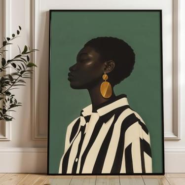 Imagem de Arte de parede abstrata pessoas negras estética pôsteres moda afro-americana arte de parede preto e branco listras fotos mulheres pintura pessoas negras arte impressão afro-americana decoração 40 x 61